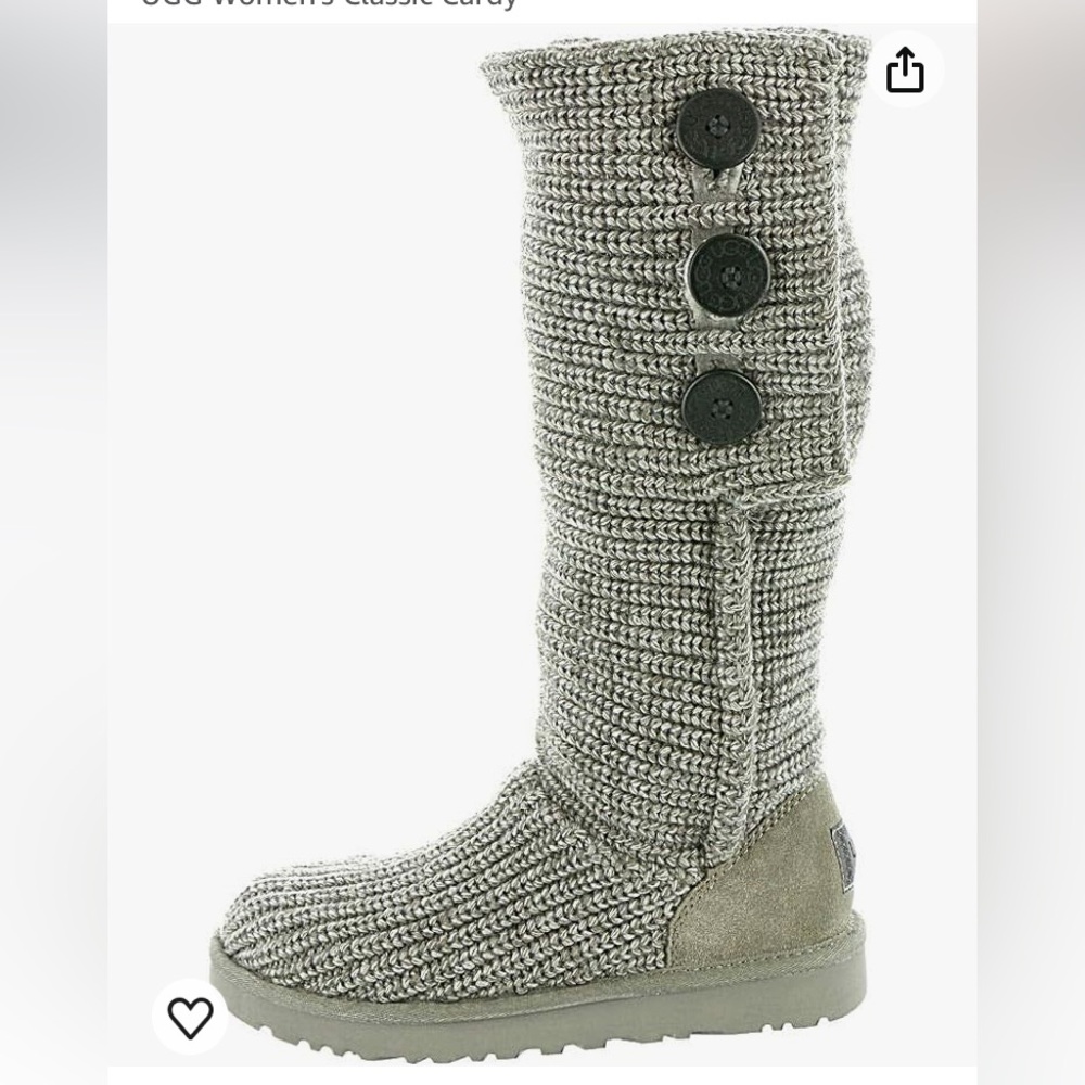 UGG Women’s Classic Cardy Knit Boots, Size 7, Grey, Excellent Condition